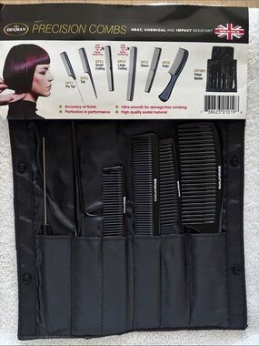 Denman Professional Precision Comb Set – Black Salon Combs in Pouch NWT